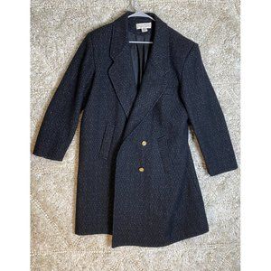 Bryant Park Womens Black Gray Button Front 100% Wool Coat Size 20